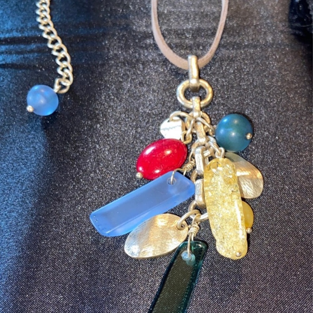 Long Rawhide Chicos Necklace with multiple colored beads